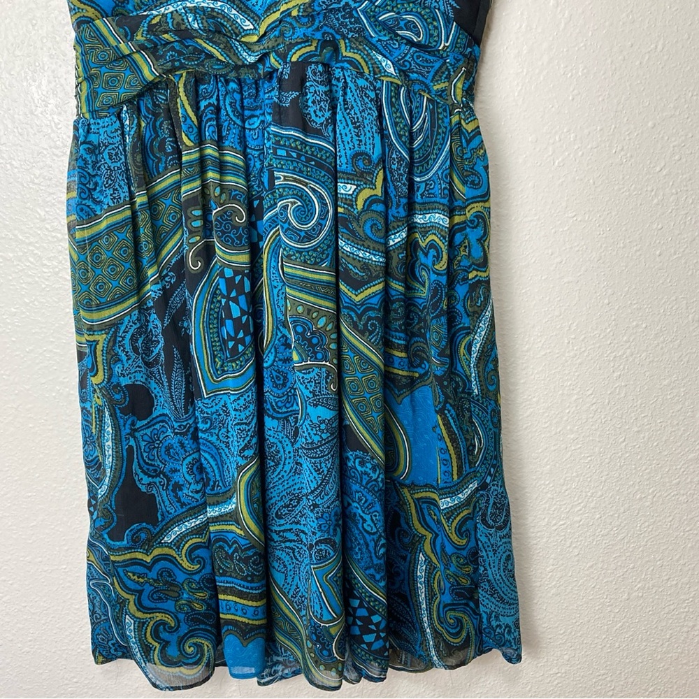 Studio I Paisley Midi Dress Blue  Green Sleeveless Empire Waist Pleated Sz 8 - Picture 6 of 16